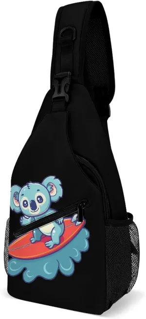 Koala Surfing on Waves Fashion Chest Bag for Men Small Sling Bag Backpack Crossbody Travel Hiking Daypack
