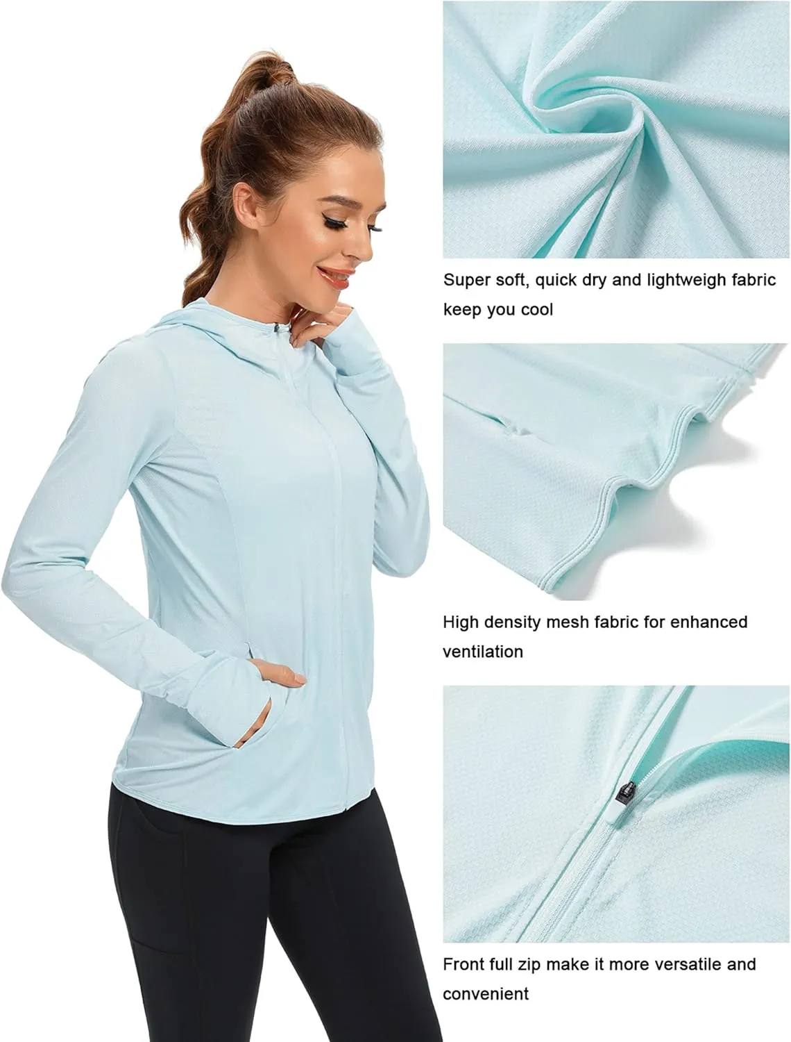 KPSUN Women's UPF 50  UV Sun Protection Clothing Zip Up Hoodie SPF Long Sleeve Sun Shirt Fishing Hiking Outdoor Jacket