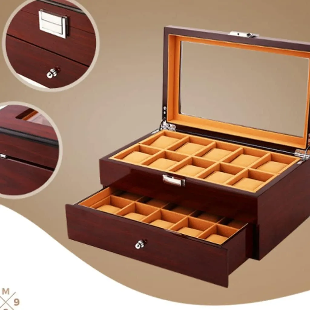 KYUSAR Watch Box Watch Holder 20 Grid Watch Box Men's Or Women's Mechanical Quartz Watches Storage Box With Transparent Top Cover Watch Case