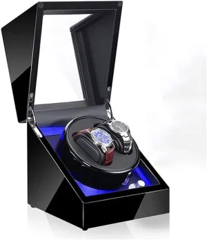 KYUSAR Watch Box Watch Holder Automatic Watch Winder Display Box, 2 Automatic Rotation Leather Wood Watch Winder Storage Display Box Watch Case (Color : Onecolor, Size : With light)