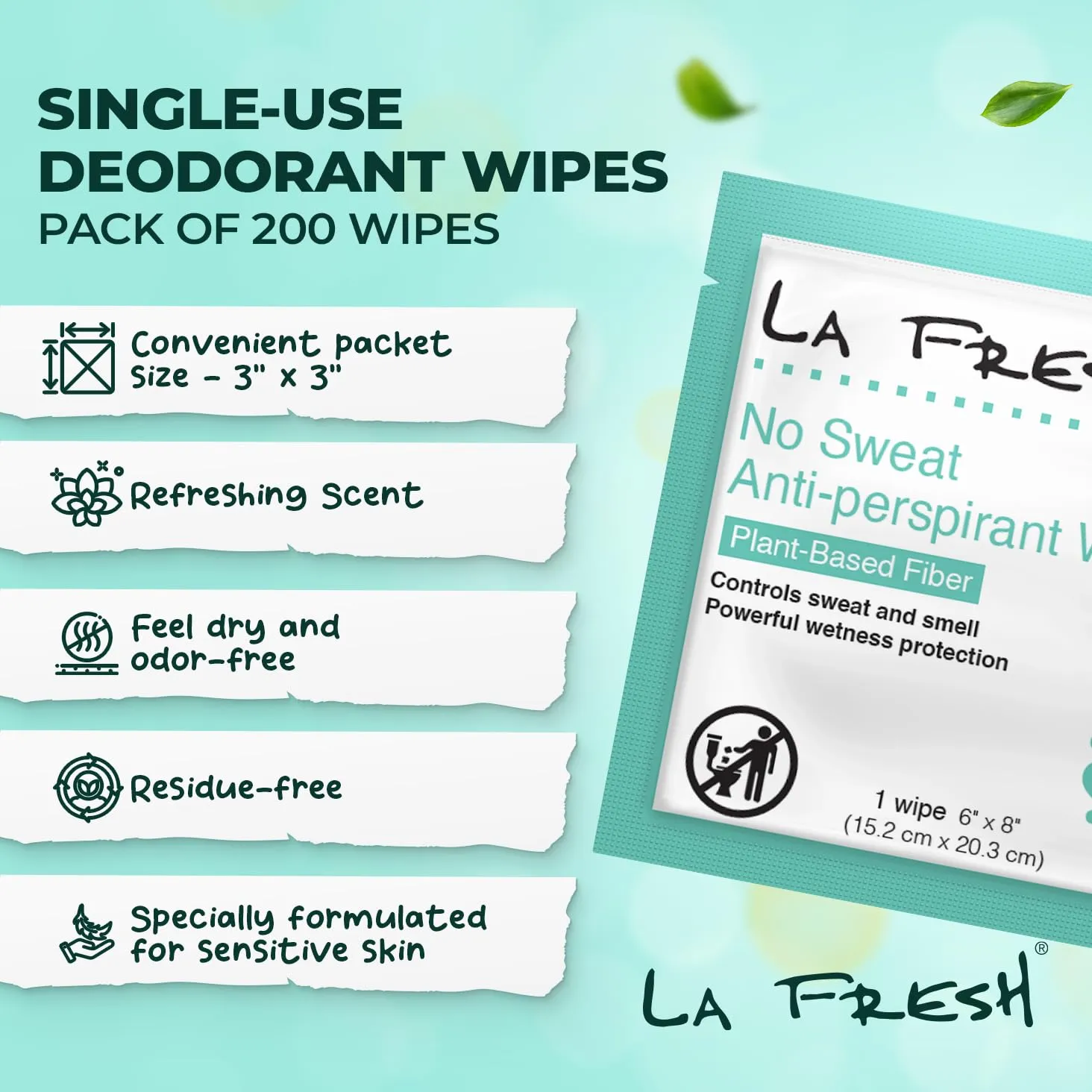 La Fresh Travel Lite Antiperspirant and Body Wipes - 200 Individually Wrapped Deodorant Wipes for Adults, Men and Women Travel Essentials