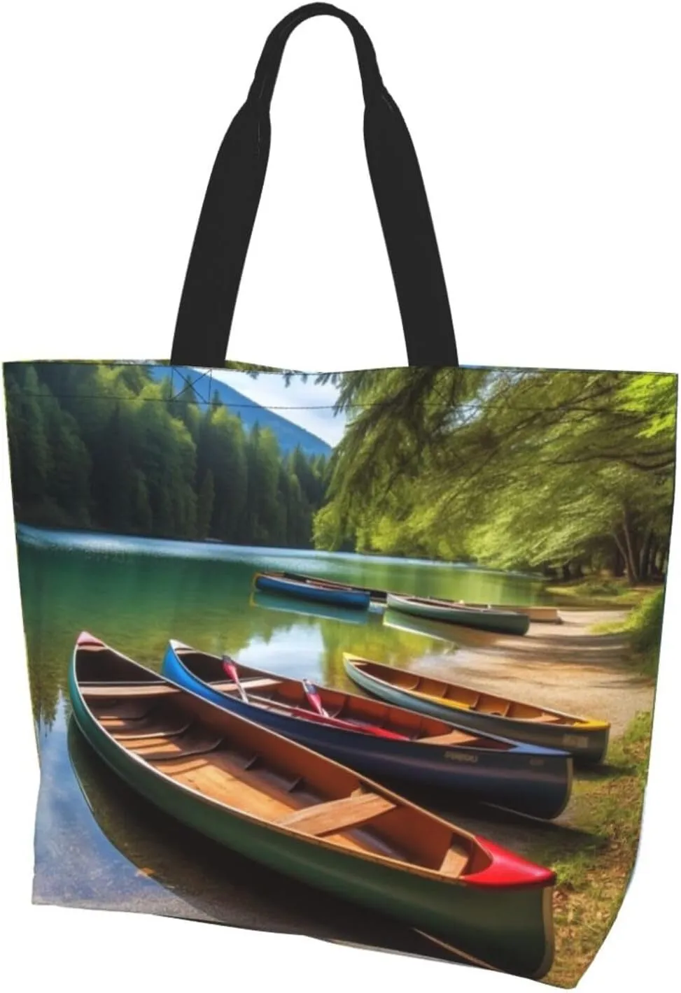 Lake with Boats Canoes Park printed Reusable Shoulder bag Shopping Bag Fashion Handbag