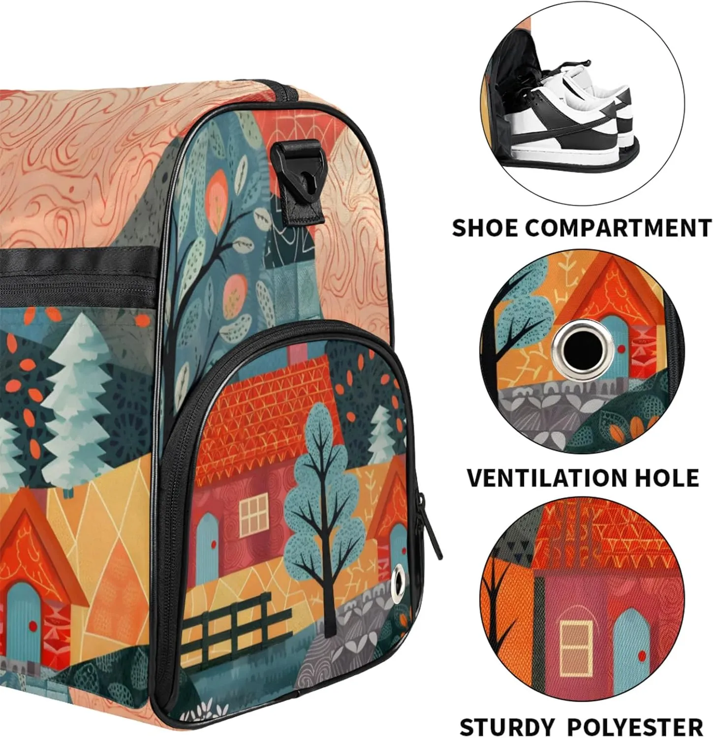 Landscape 43L Gym Duffle Bag for men with Shoe Compartment, Japanese Overnight Weekender Bag for Women with Shoulder Strap, Ideal for Travel, Gym, Sports