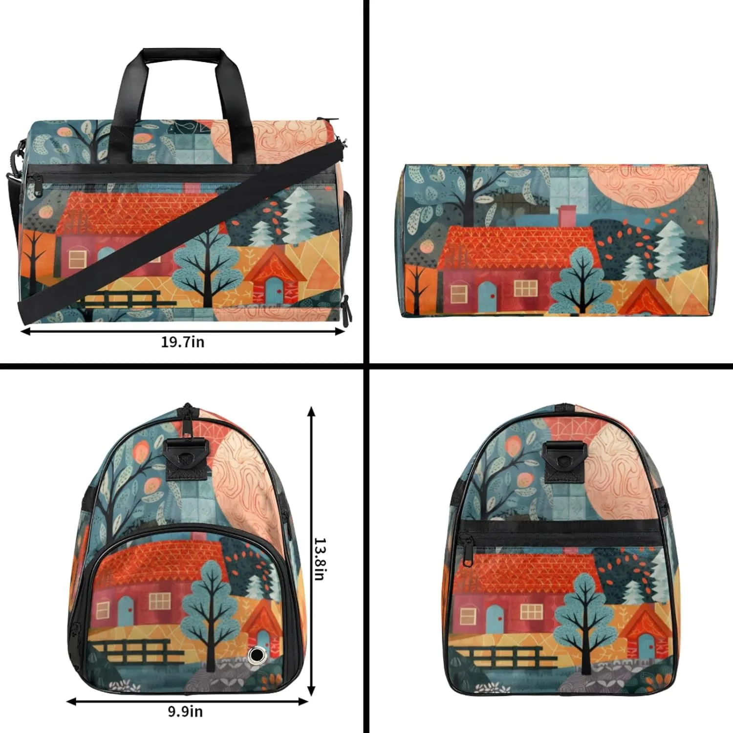 Landscape 43L Gym Duffle Bag for men with Shoe Compartment, Japanese Overnight Weekender Bag for Women with Shoulder Strap, Ideal for Travel, Gym, Sports