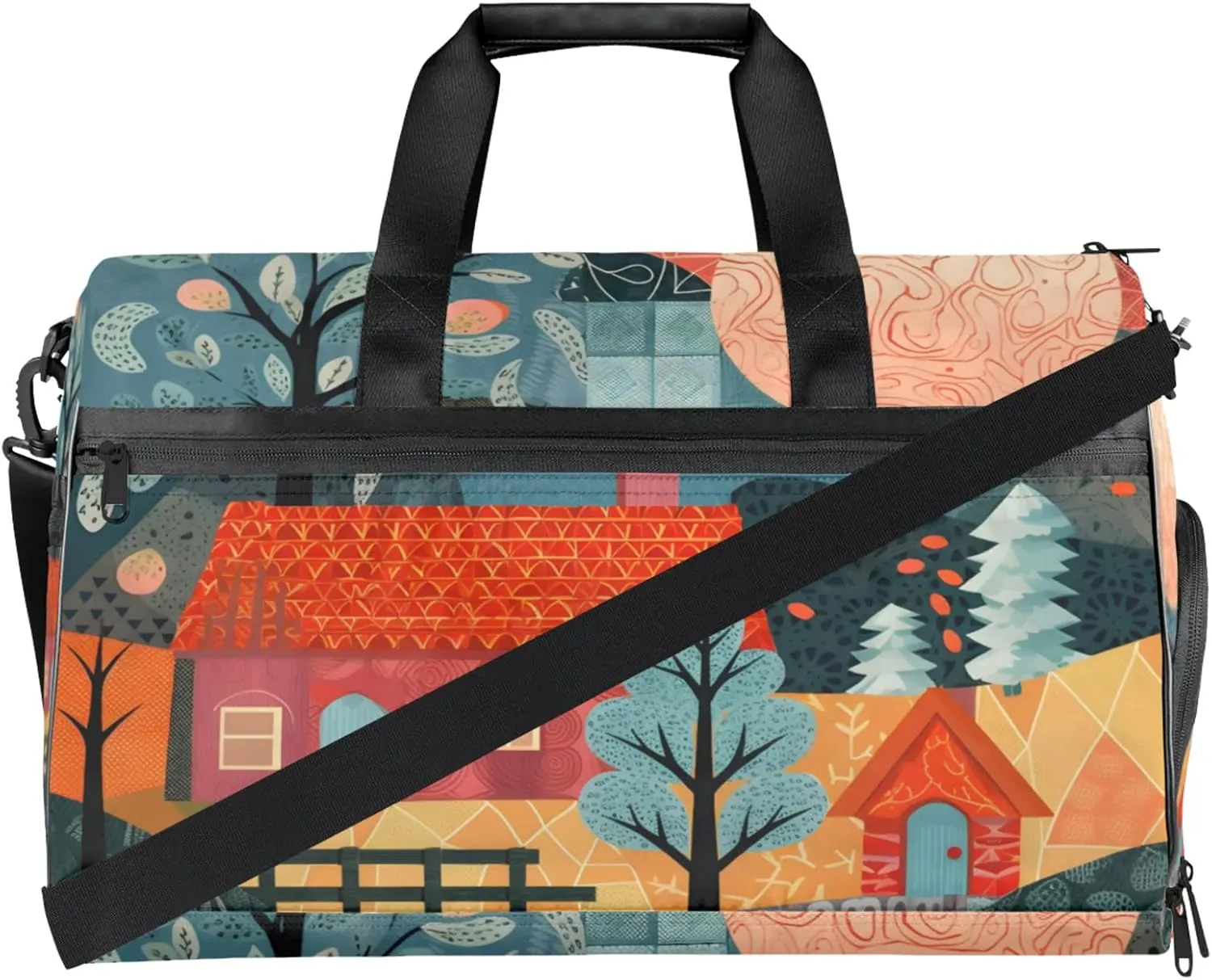 Landscape 43L Gym Duffle Bag for men with Shoe Compartment, Japanese Overnight Weekender Bag for Women with Shoulder Strap, Ideal for Travel, Gym, Sports