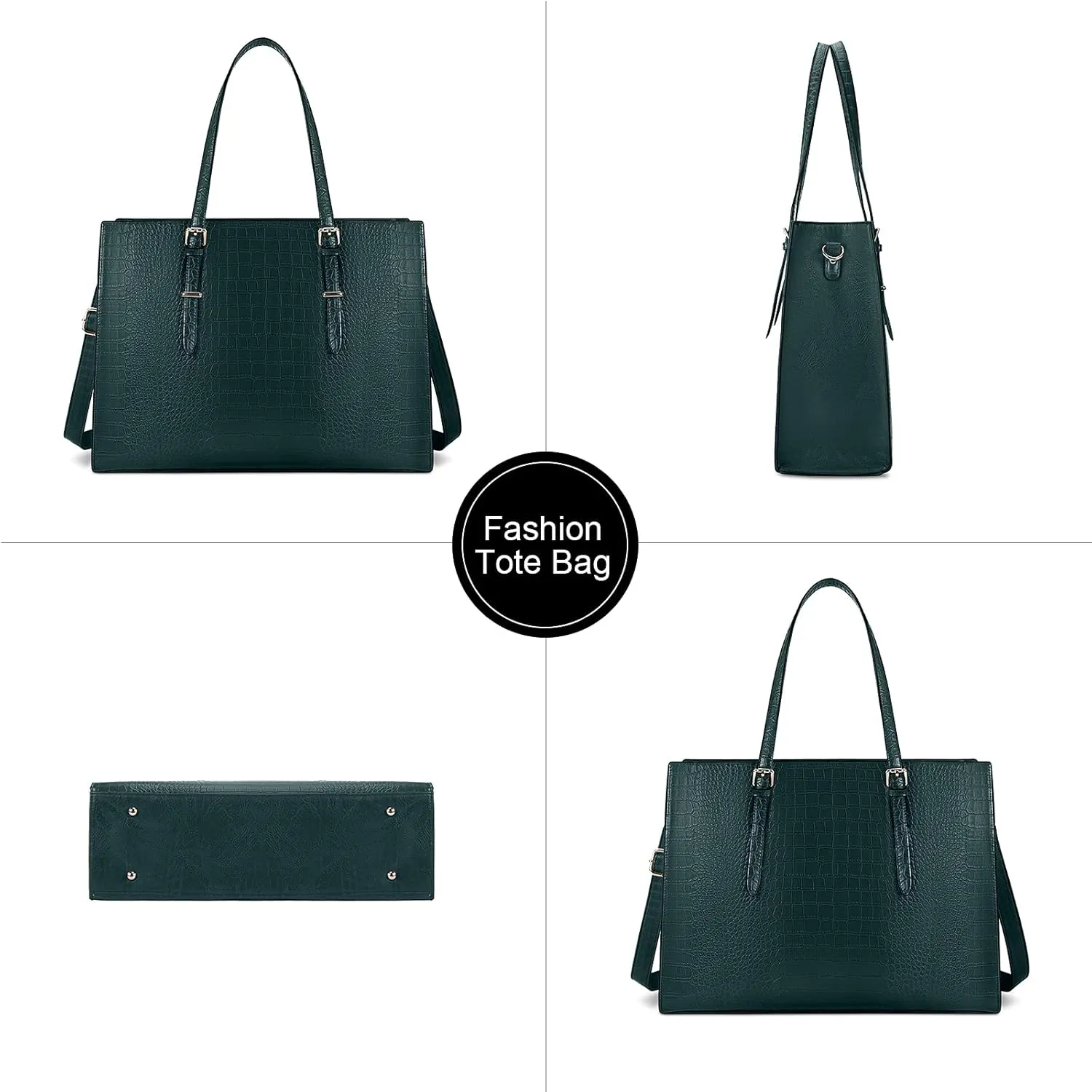 Laptop Bag for Women 15.6 Inch Laptop Tote Bag Leather Classy Computer Briefcase for Work Waterproof Handbag Professional Shoulder Bag Women Business Office Bag Large Capacity Dark Green