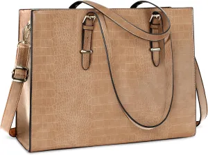 Laptop Bag for Women 15.6 Inch Laptop Tote Bag Leather Classy Computer Briefcase for Work Waterproof Handbag Professional Shoulder Bag Women Business Office Bag Large Capacity Grey