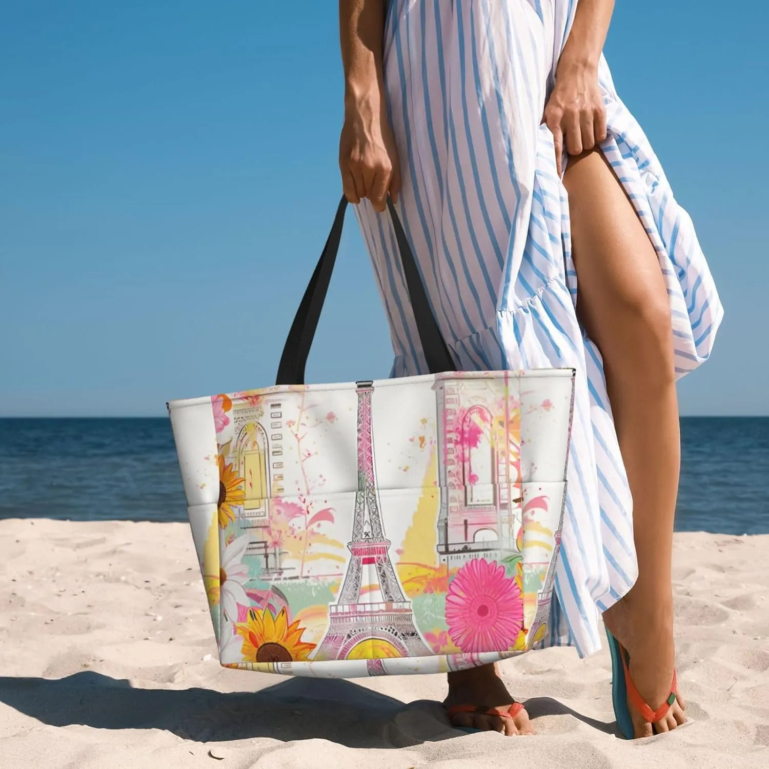 Large Beach Bag Waterproof Beach Totes Bags for Women Men, Pool Bag with Zipper Pocket