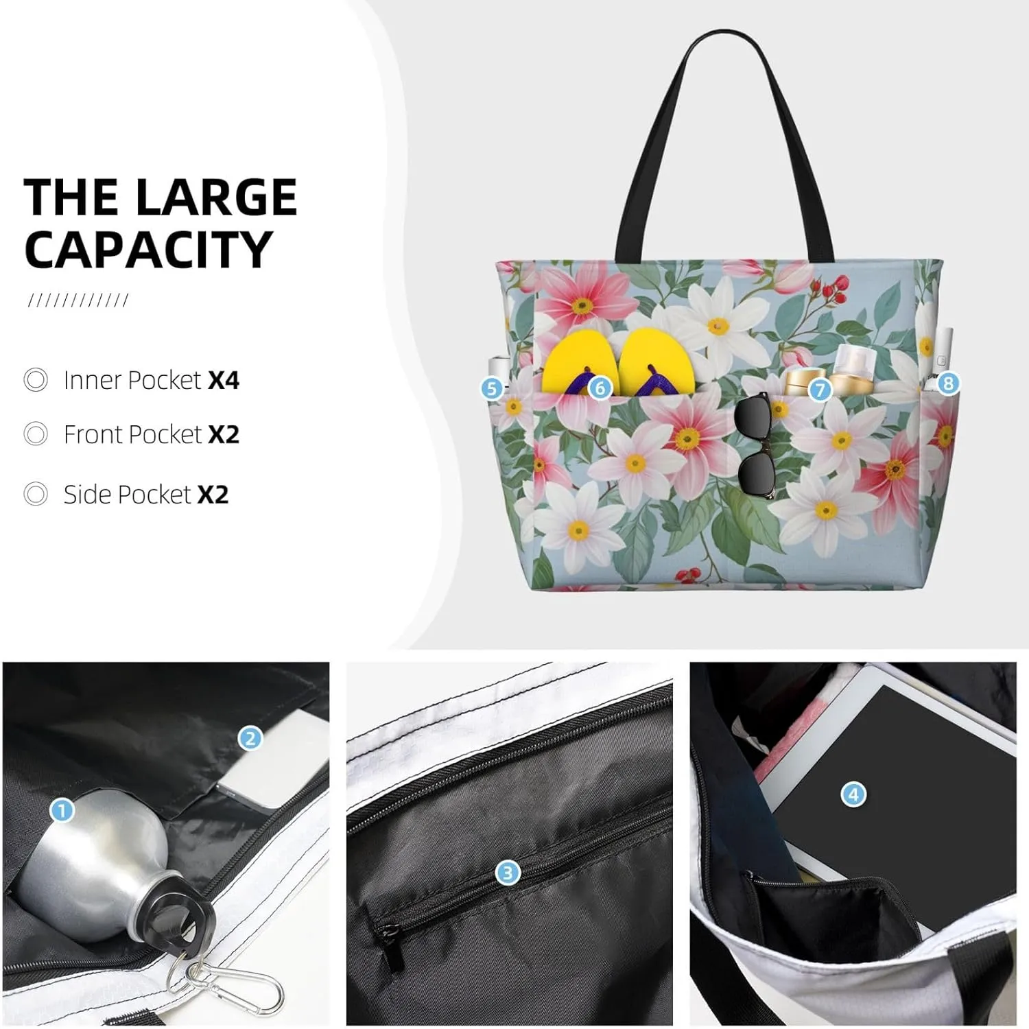 Large Beach Bag Waterproof Beach Totes Bags for Women Men, Pool Bag with Zipper Pocket