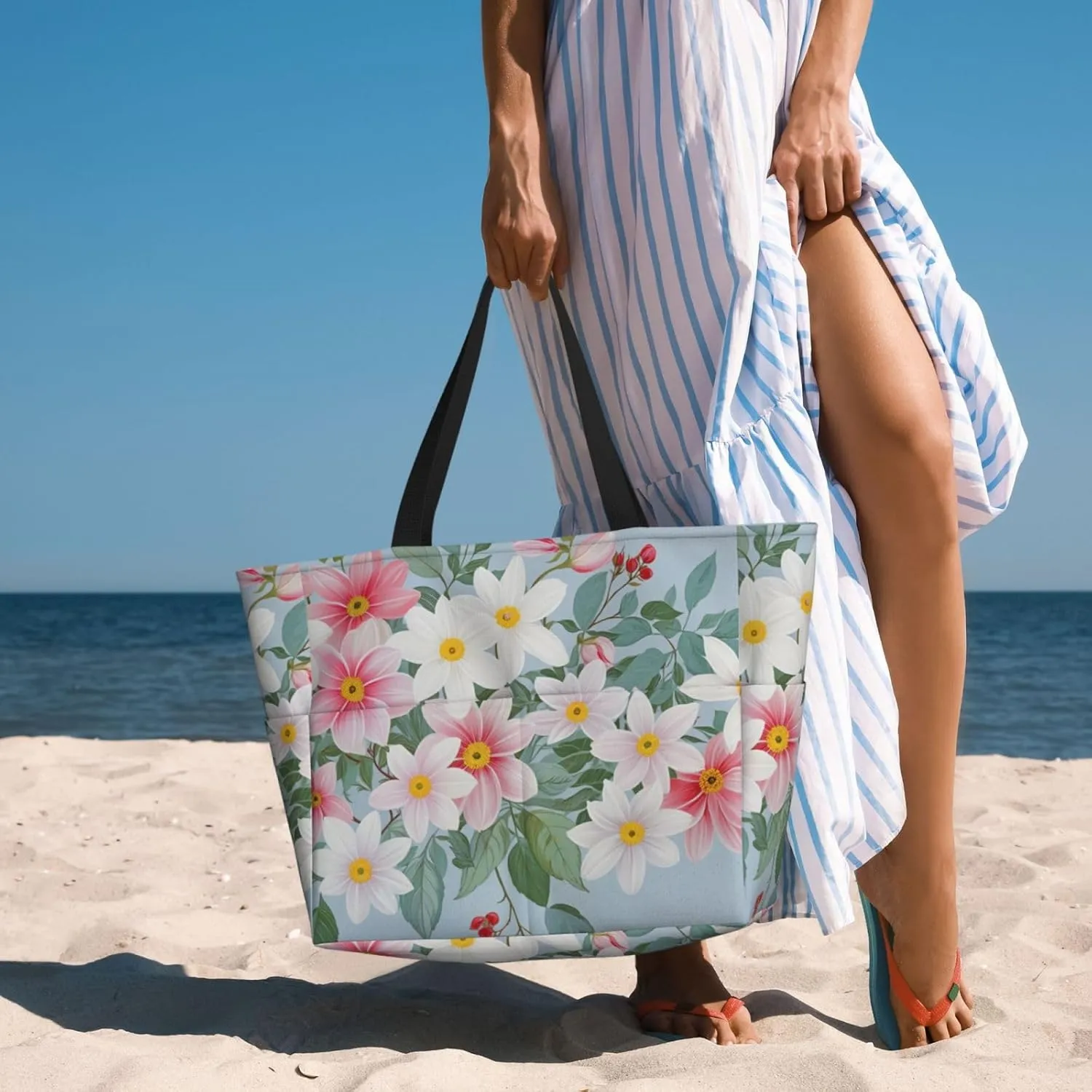 Large Beach Bag Waterproof Beach Totes Bags for Women Men, Pool Bag with Zipper Pocket