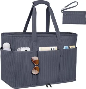 Large Beach Bag with Zipper, 12 Pockets Waterproof Sandproof Pool Bag Womens Mesh Beach Tote Bag for Travel Vacation