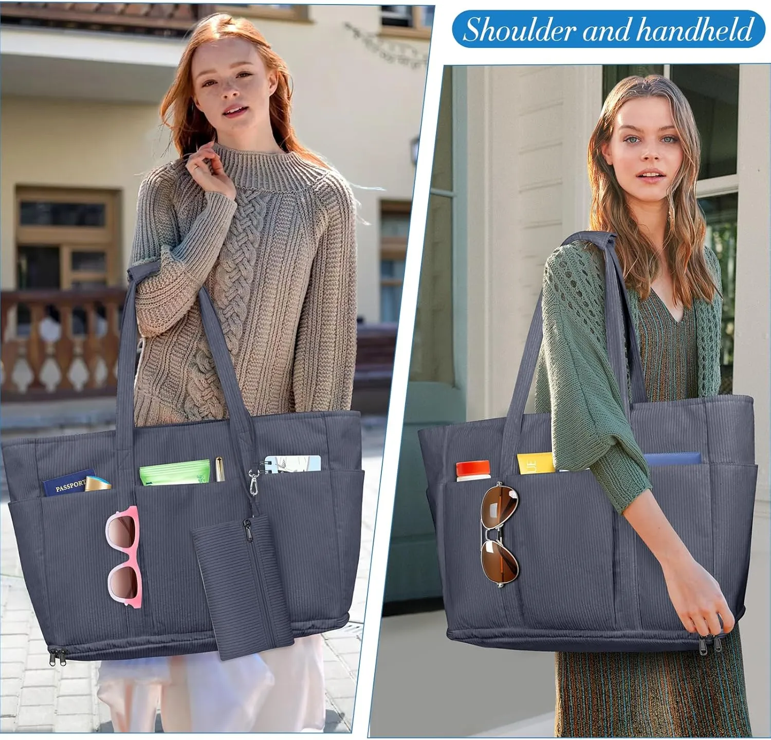 Large Beach Bag with Zipper, 12 Pockets Waterproof Sandproof Pool Bag Womens Mesh Beach Tote Bag for Travel Vacation