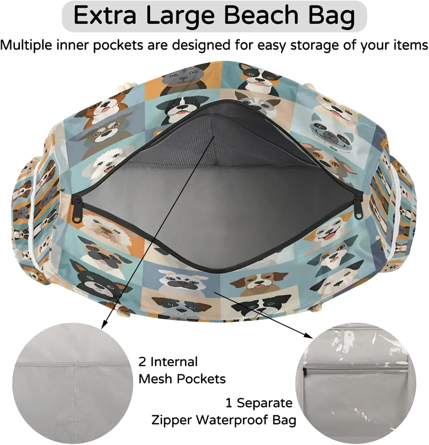 Large Beach Bags for Women with Zipper Beach Tote Bag Waterproof Sandproof Gym Swim Pool Grocery Travel Bag