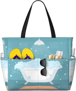 Large Beach Tote Bag for Women Extra Large Capacity Waterproof Sandproof Pool Bag Suitable for Swimming Pool Gym Travel Groceries Bathtub with Soap Bubbles