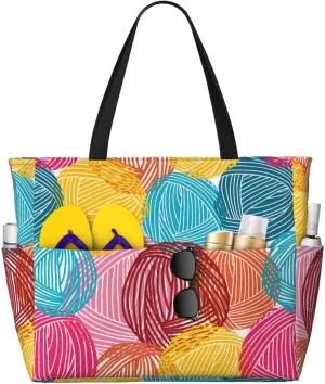Large Beach Tote Bag for Women Extra Large Capacity Waterproof Sandproof Pool Bag Suitable for Swimming Pool Gym Travel Groceries Colorful Wool Balls