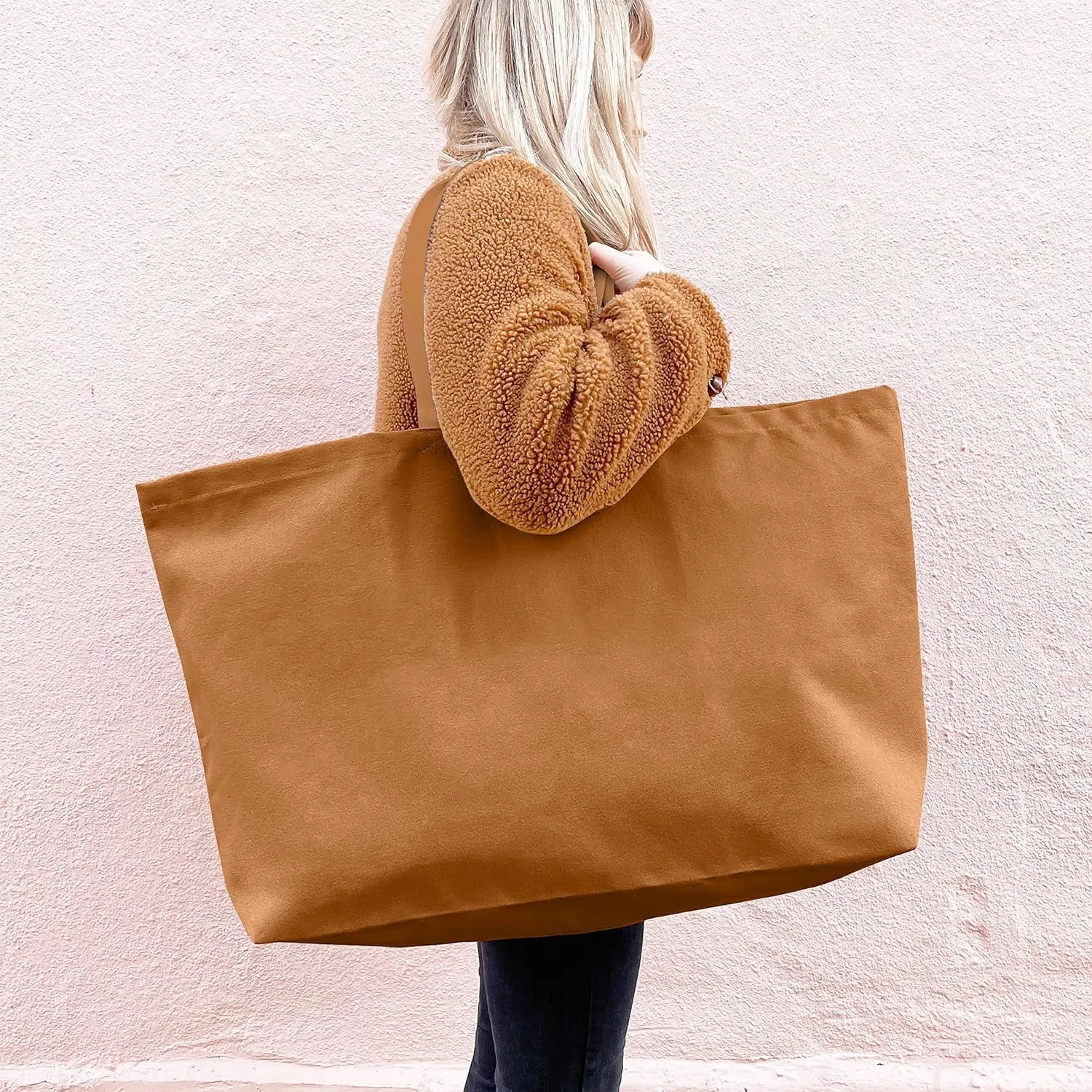 Large Canvas Tote Bag-Extra Big Shopping Beach Totes Bags Reusable Largest Grocery Plain Solid Bag 28"x8"x16"