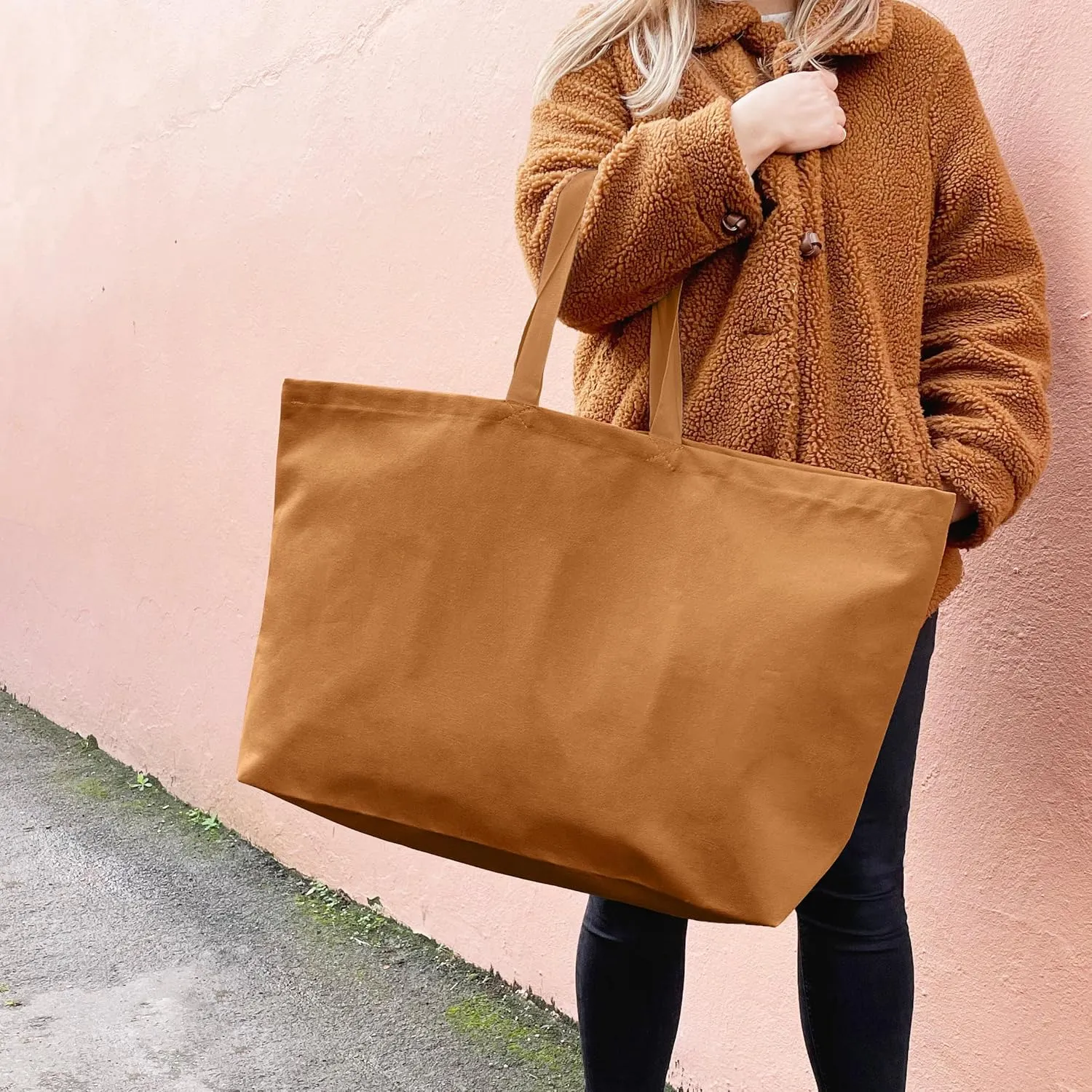 Large Canvas Tote Bag-Extra Big Shopping Beach Totes Bags Reusable Largest Grocery Plain Solid Bag 28"x8"x16"