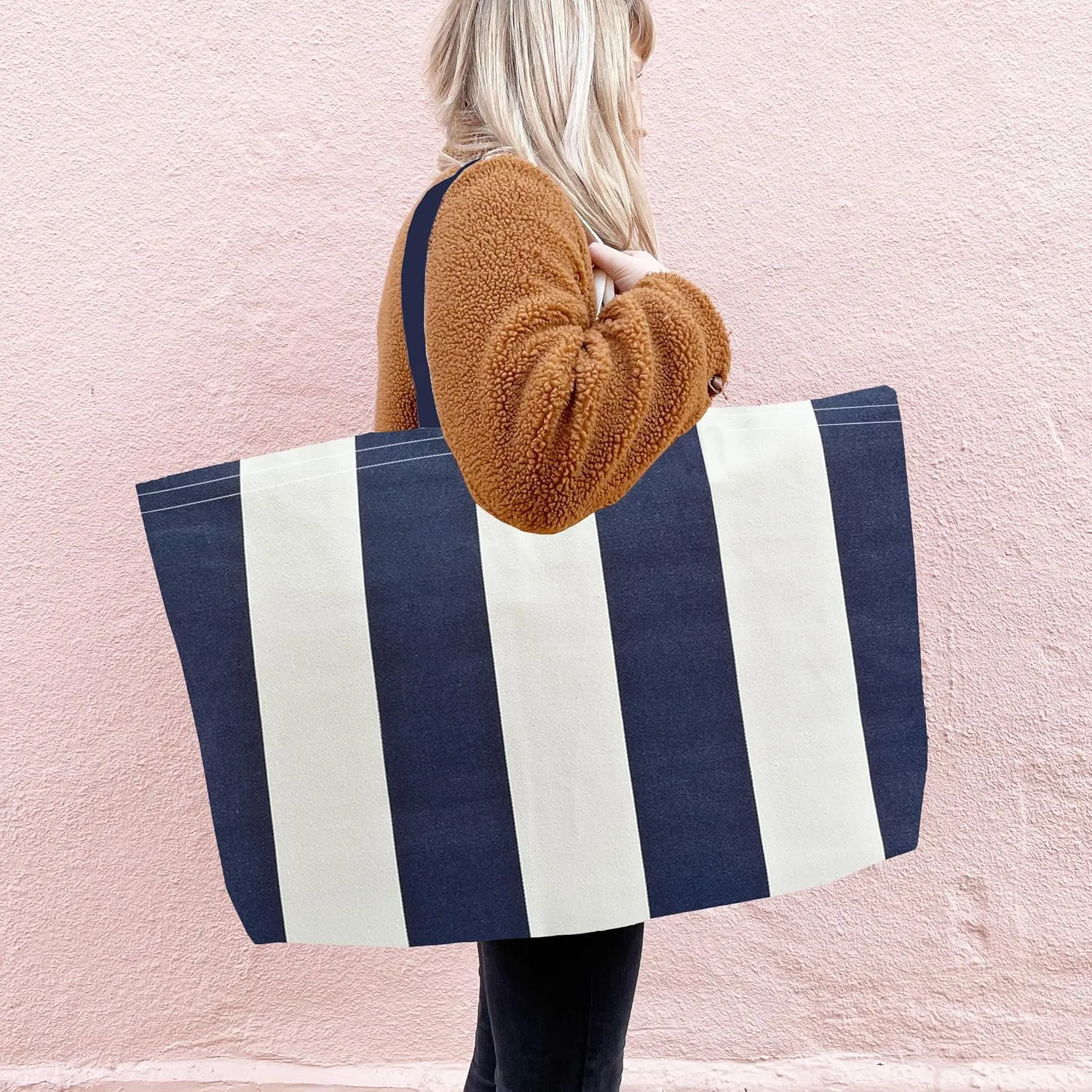 Large Canvas Tote Bag-Extra Big Shopping Beach Totes Bags Reusable Largest Grocery Plain Solid Bag 28"x8"x16"