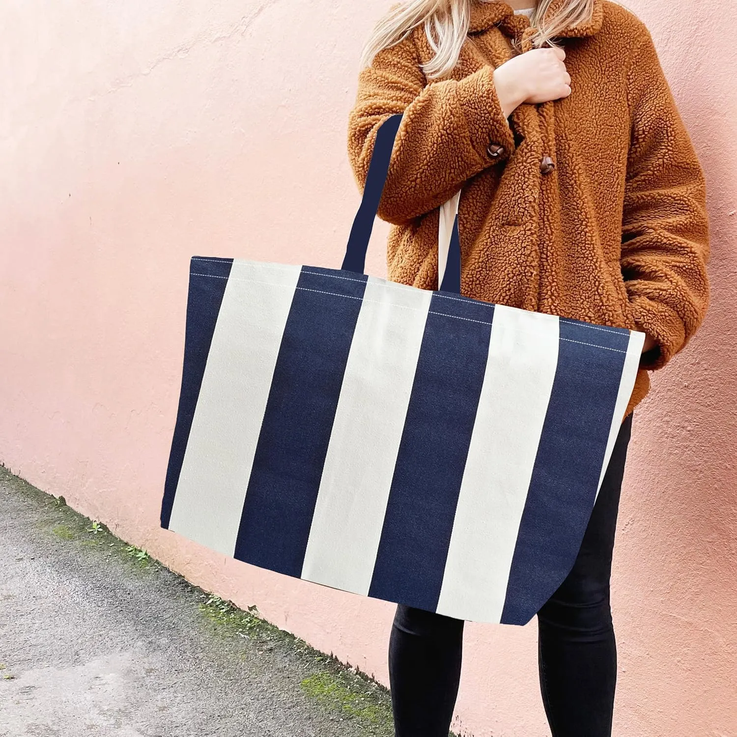 Large Canvas Tote Bag-Extra Big Shopping Beach Totes Bags Reusable Largest Grocery Plain Solid Bag 28"x8"x16"