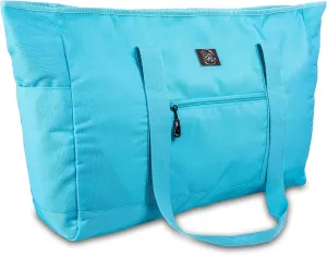 Large Canvas Tote Beach Bag - Top Zipper Closure - Waterproof Lining - XL Tote Bag With Many Pockets For Beach Gym And Travel