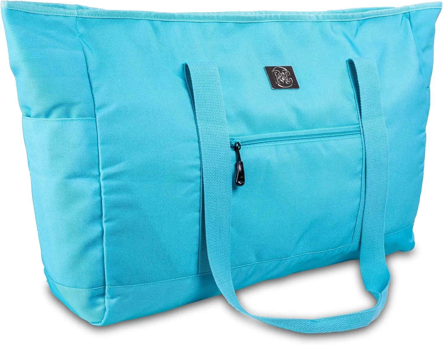 Large Canvas Tote Beach Bag - Top Zipper Closure - Waterproof Lining - XL Tote Bag With Many Pockets For Beach Gym And Travel
