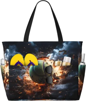 Large Capacity Beach Bag - print Waterproof Travel Bag Lightning Fever Tennis Multi-Pocket Tote for Vacation Gym Women