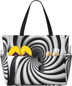 Large Capacity Beach Bag - print Waterproof Travel Bag spiral optical illusion gif Multi-Pocket Tote for Vacation Gym Women