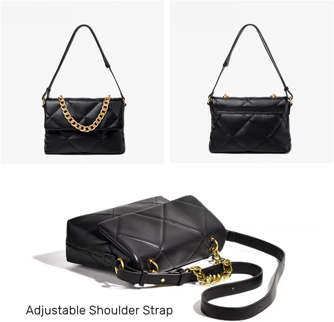 Large Capacity Quilted Bag Flap Bags for Women Trendy Tote Shoulder Crossbody Bags Travel Handbags with a Golden Chain