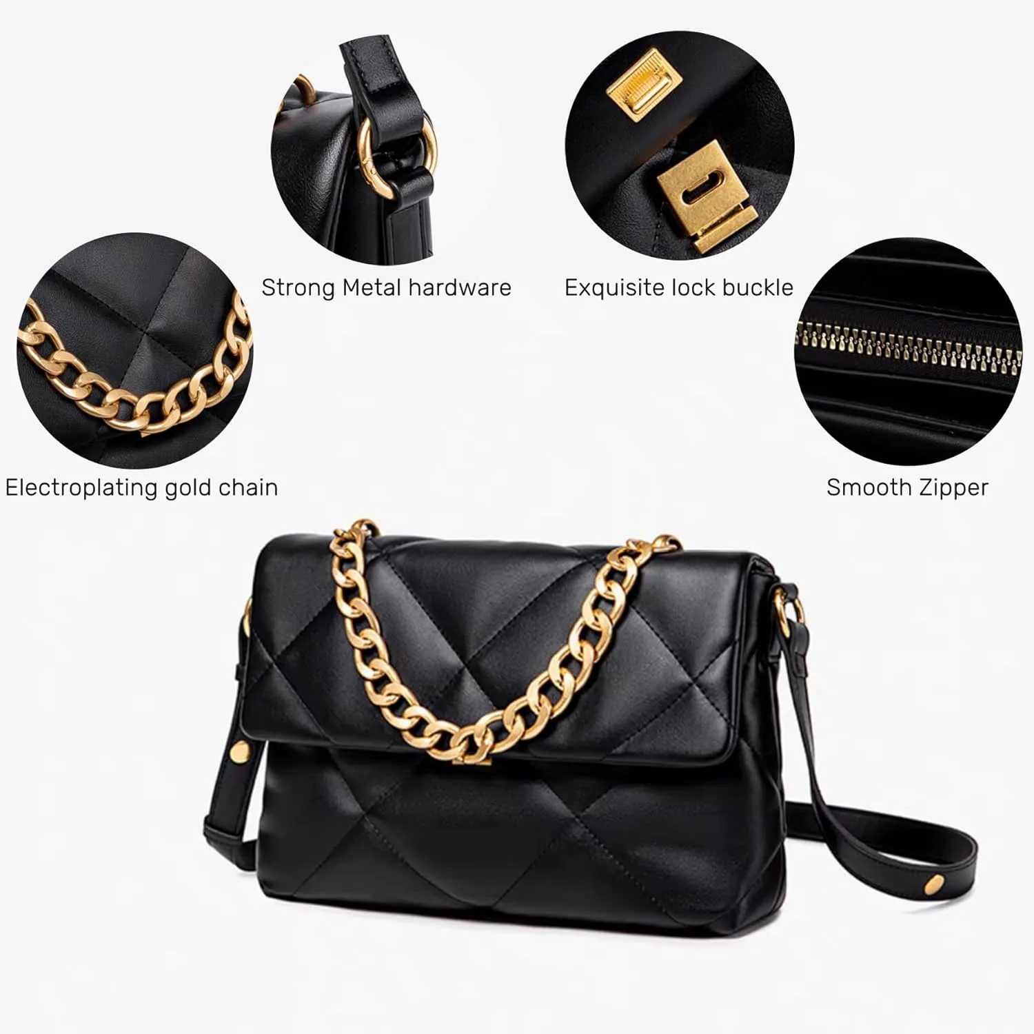 Large Capacity Quilted Bag Flap Bags for Women Trendy Tote Shoulder Crossbody Bags Travel Handbags with a Golden Chain