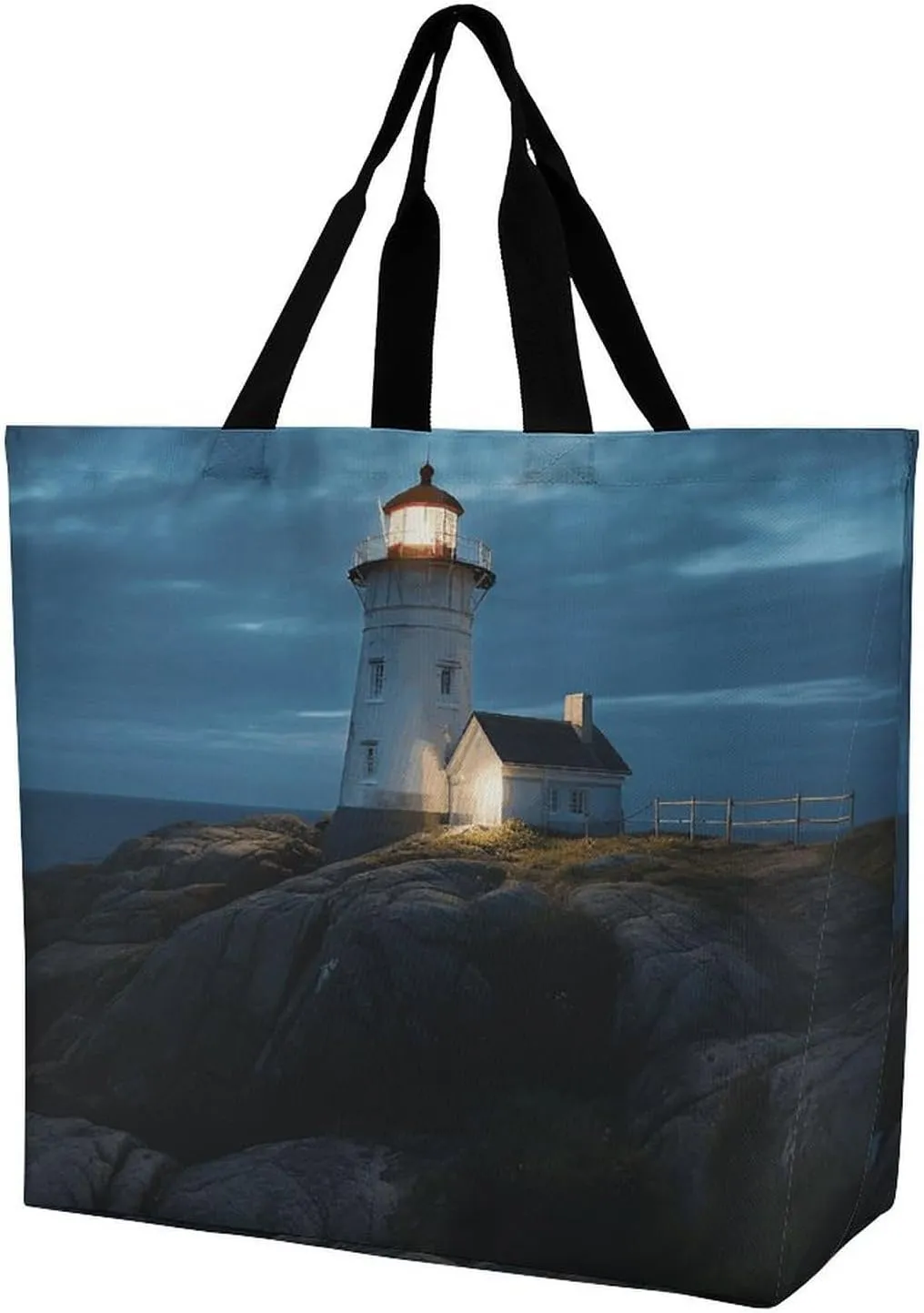 Large Capacity Tote, Lighthouse at Night Print All-purpose Shopping Bag Reusable Grocery Bag Shopping Tote for Women One Shoulder Tote