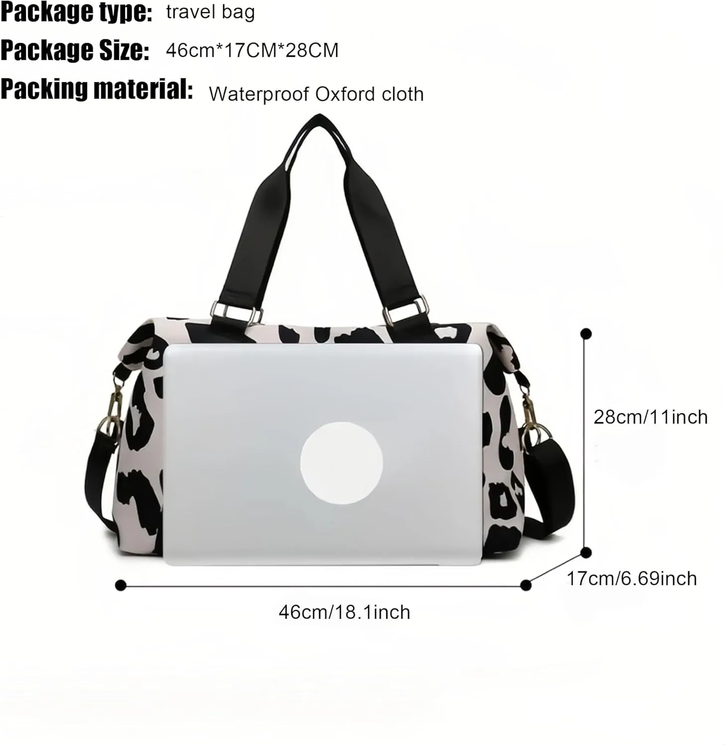 Large Capacity Travel Bag Wet Dry Shoulder Luggage Handbag Leisure Sports Fitness Bag Leopard Print Beach Bags Women's Backpack-black