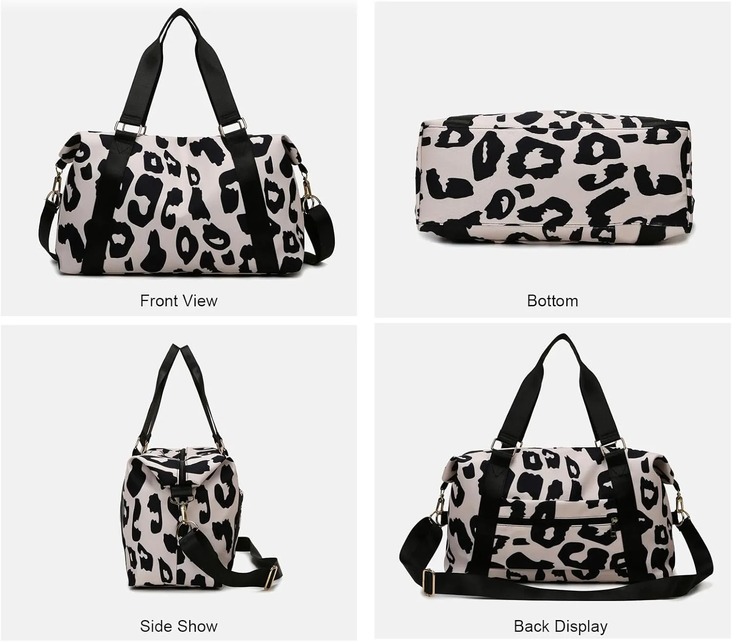 Large Capacity Travel Bag Wet Dry Shoulder Luggage Handbag Leisure Sports Fitness Bag Leopard Print Beach Bags Women's Backpack-black