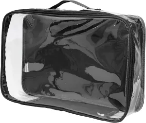 Large Clear Travel Packing Cube/See-Through PVC Organizer for Suitcase/Multipurpose Pouch w/Handle/Dress Shirts, Pants, Cashmere, Sweaters & Seasonal Linen Storage Protection (Black)