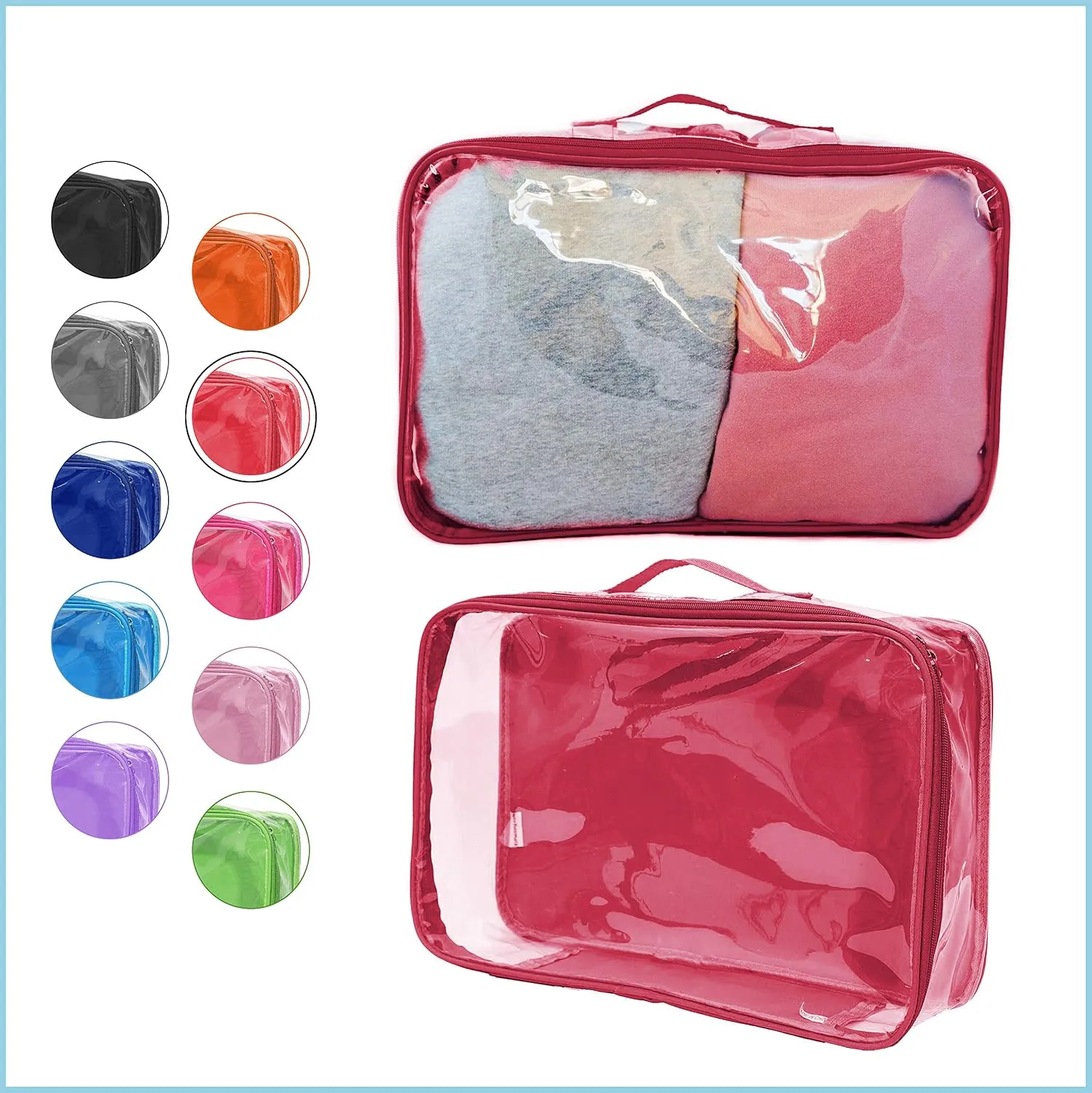 Large Clear Travel Packing Cube/See-Through PVC Organizer for Suitcase/Multipurpose Pouch w/Handle/Dress Shirts, Pants, Cashmere, Sweaters & Seasonal Linen Storage Protection (Burgundy)