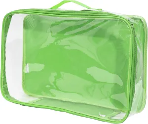 Large Clear Travel Packing Cube/See-Through PVC Organizer for Suitcase/Multipurpose Pouch w/Handle/Dress Shirts, Pants, Cashmere, Sweaters & Seasonal Linen Storage Protection (Green)