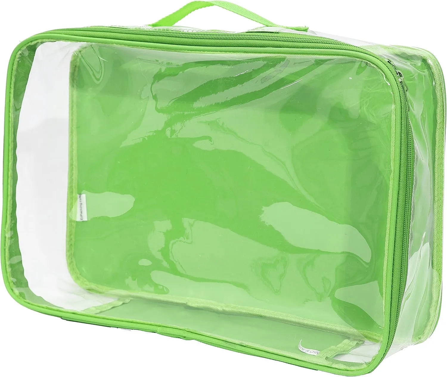 Large Clear Travel Packing Cube/See-Through PVC Organizer for Suitcase/Multipurpose Pouch w/Handle/Dress Shirts, Pants, Cashmere, Sweaters & Seasonal Linen Storage Protection (Green)