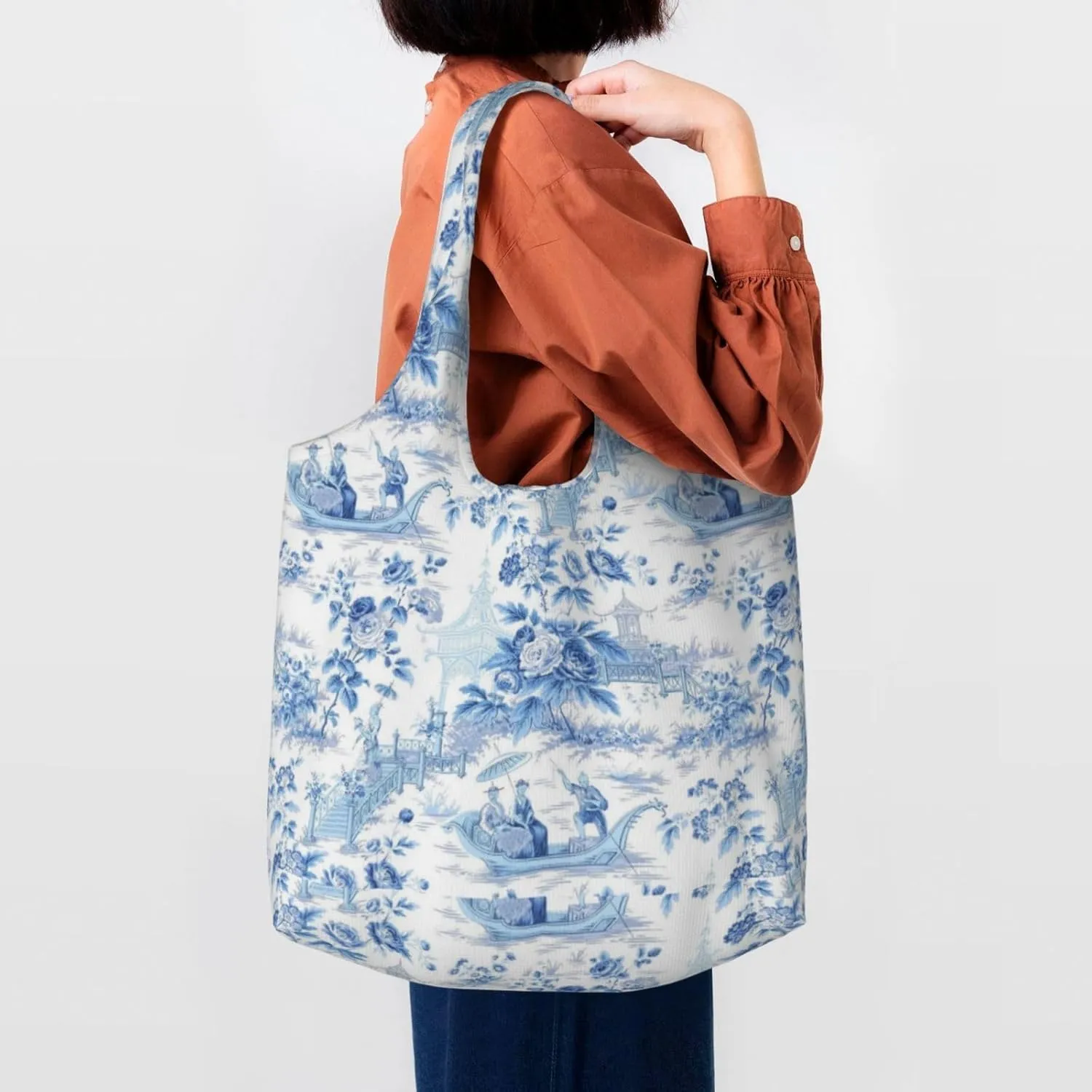 Large Foldable Reusable Grocery Bags, Machine Washable Tote Bag Kitchen Essential