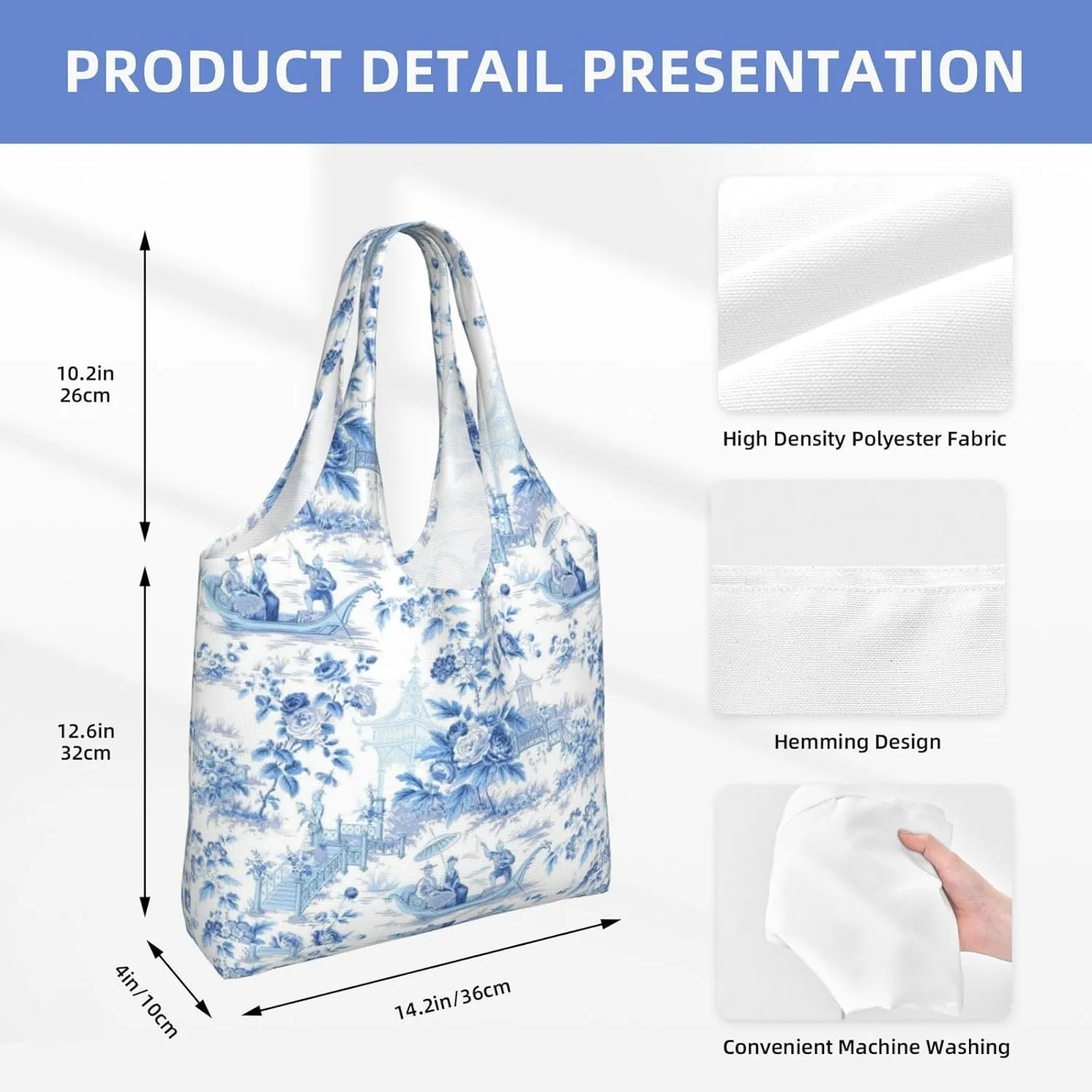Large Foldable Reusable Grocery Bags, Machine Washable Tote Bag Kitchen Essential