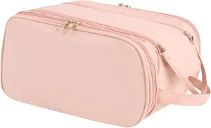 Large Makeup Bag 11.4X6.5X6 inch big Travel Cosmetic bag for Women, Portable Waterproof Toiletry Bag with 8 Compartments and Makeup Brush Holder, for Travveling and Camping (Pink)