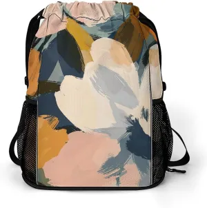 Large Sports Drawstring Backpack Warm Earth Tone Printed with Dry-Wet Separation | Digital Print Gym Sack | Waterproof Fabric | Shoe Compartment & PVC Pocket | Hydration Mesh for Fitness, Travel, Work