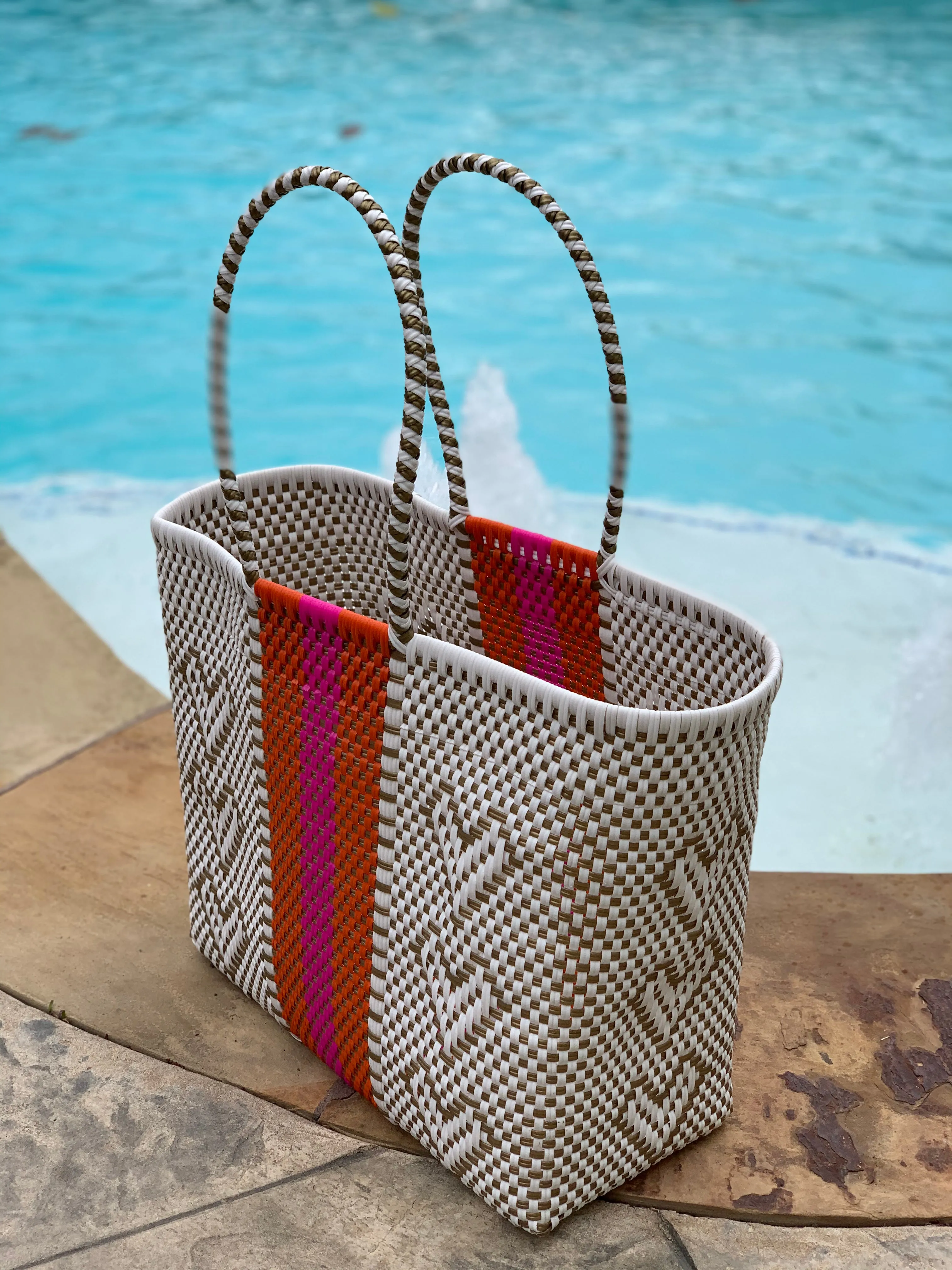 Large Tote - Gold Hearts - Pink - Orange