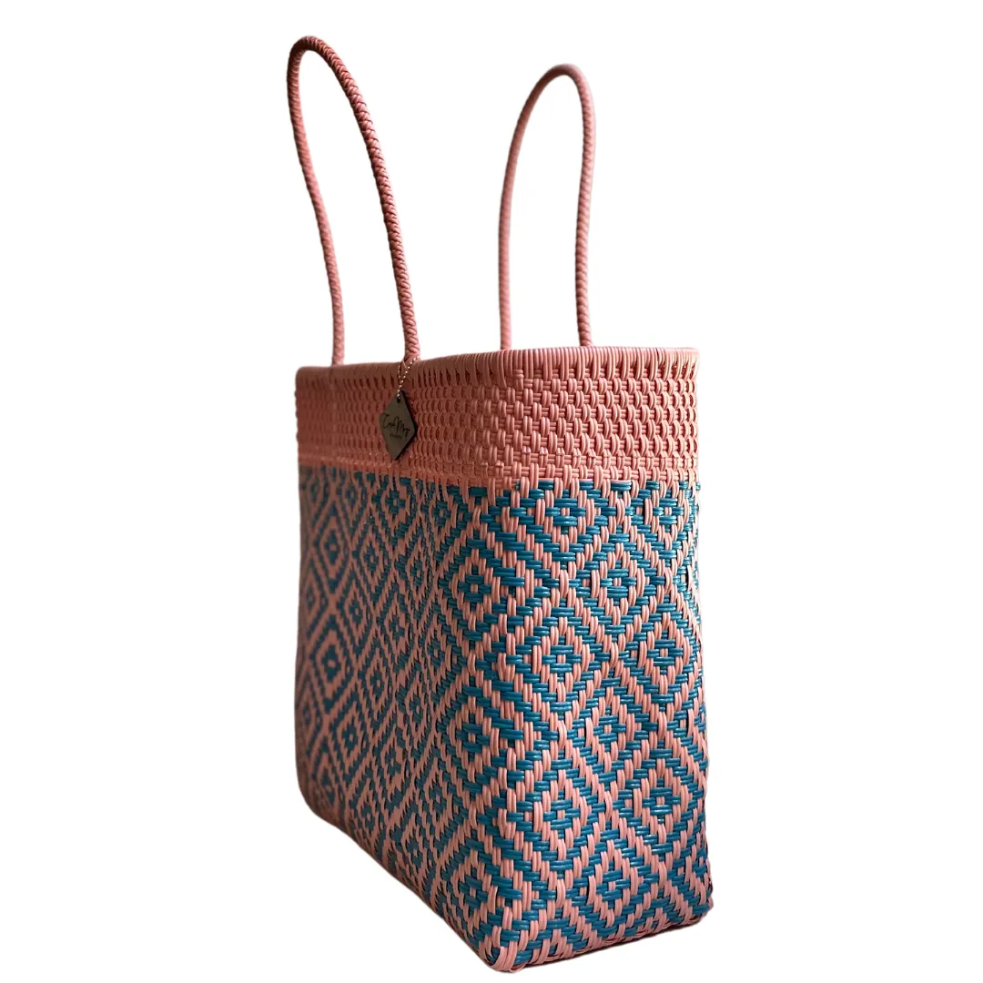 Large Tote - Peach   Teal