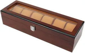 Large Watch Box for Men - 6 Watches Slots Luxury Jewelry Storage Organizer Bracelet Tray Wooden Watch Display Case Glass Top, Lockable Metal Buckle
