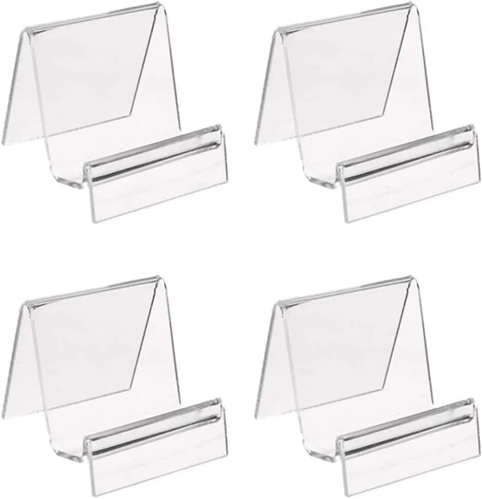 lasenersm 4 Pieces Acrylic Wallet Display Stand Holder Leather Handbag Purse Jewelry Stand Acrylic Riser Display Shelf Makeup Organizer Perfume Organizer Collection Display Stand(Clear, 7cm)