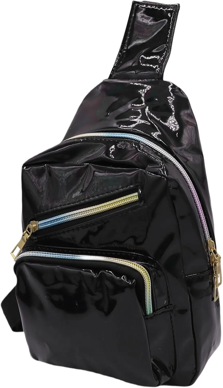 Laser Chest Bag for Women Men Holographic Sling Bag Unisex Colorful Sport Daypack Leather Shiny Crossbody Bag Shoulder Bag