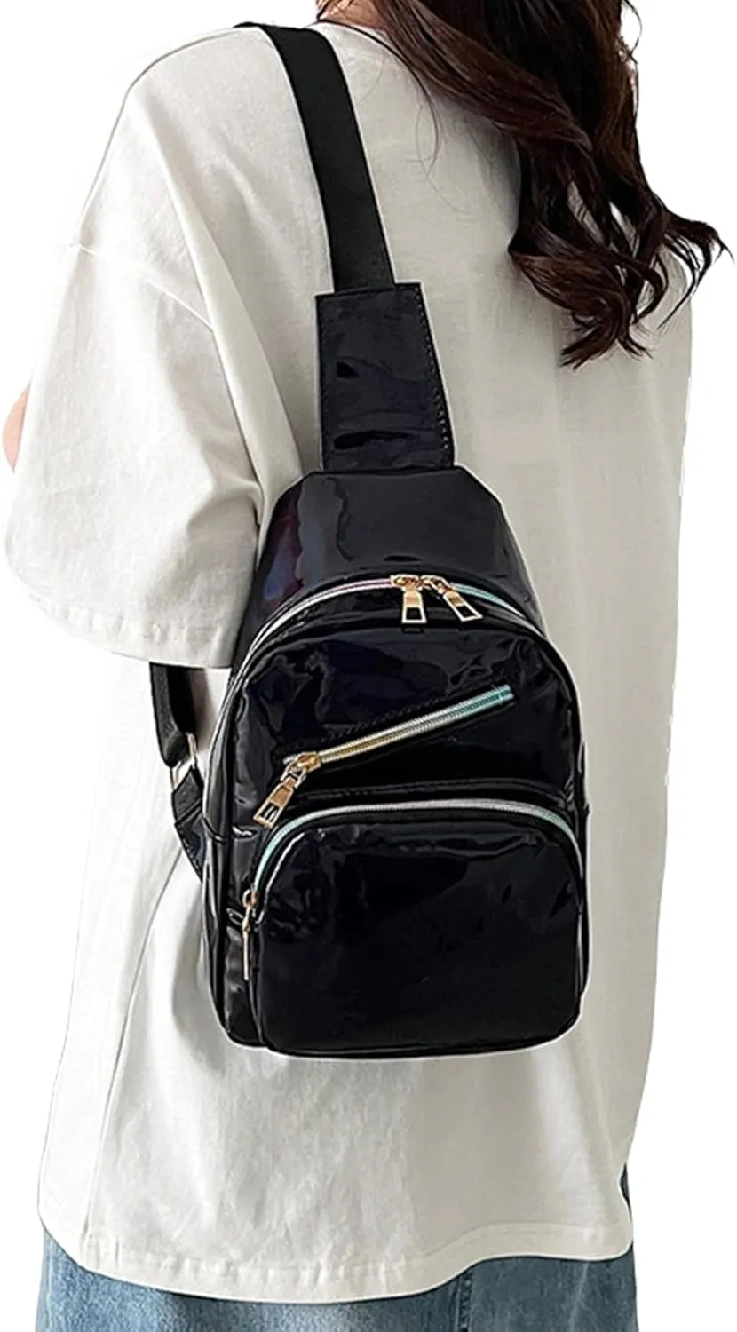 Laser Chest Bag for Women Men Holographic Sling Bag Unisex Colorful Sport Daypack Leather Shiny Crossbody Bag Shoulder Bag