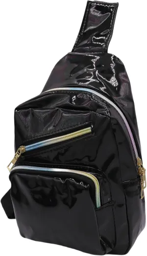 Laser Chest Bag for Women Men Holographic Sling Bag Unisex Colorful Sport Daypack Leather Shiny Crossbody Bag Shoulder Bag