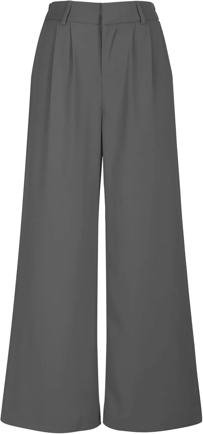 Lastesso Pants for Women Solid Straight Wide Leg Trousers with Pcoekts High Waisted Baggy Business Casual Suit Pants