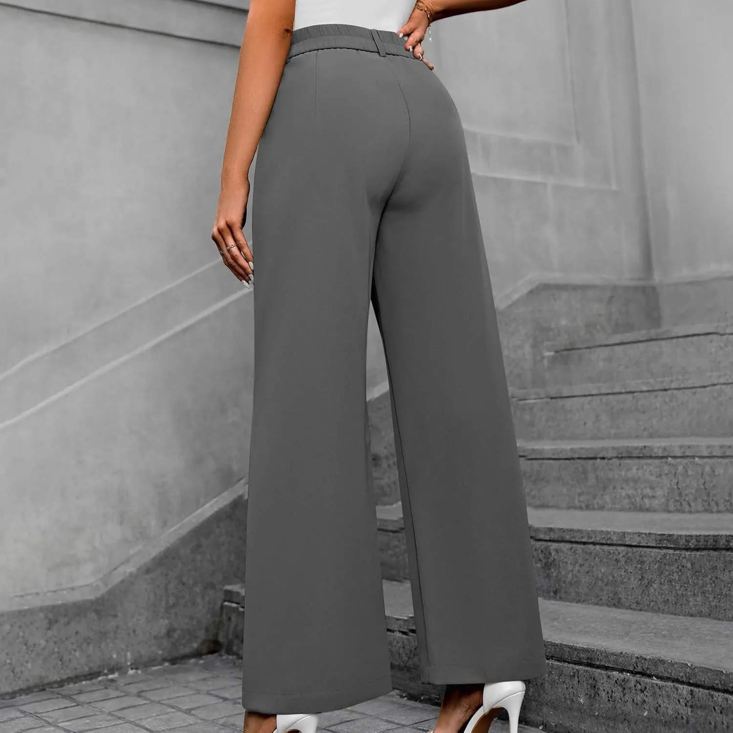 Lastesso Pants for Women Solid Straight Wide Leg Trousers with Pcoekts High Waisted Baggy Business Casual Suit Pants
