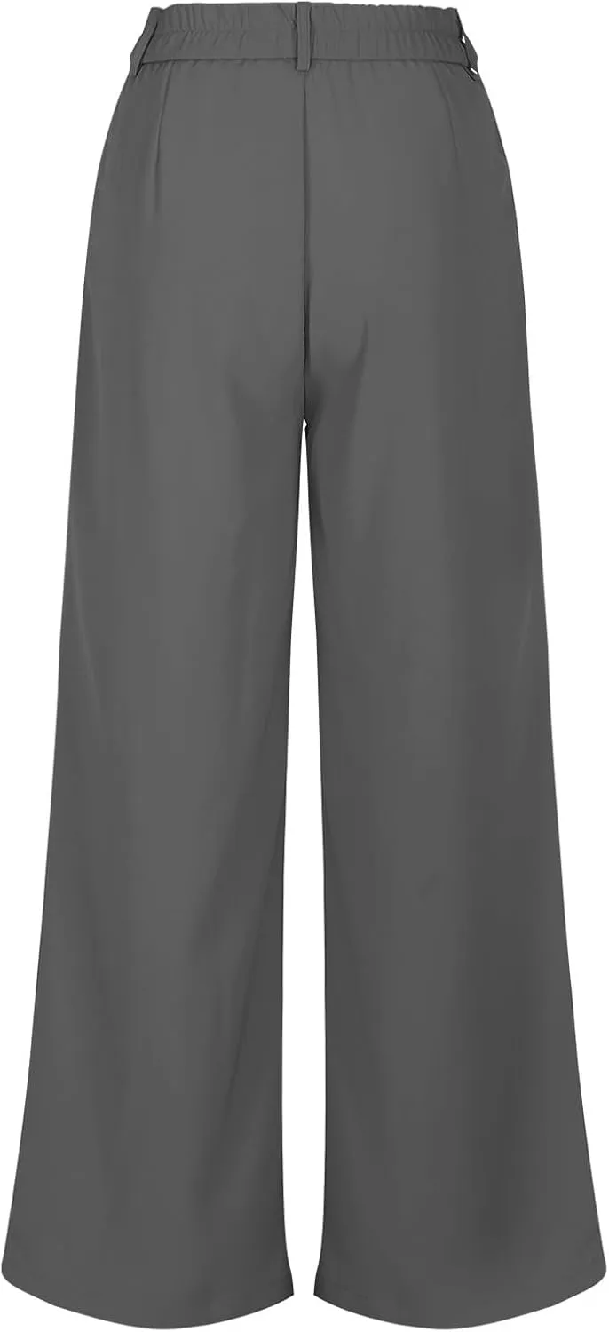 Lastesso Pants for Women Solid Straight Wide Leg Trousers with Pcoekts High Waisted Baggy Business Casual Suit Pants